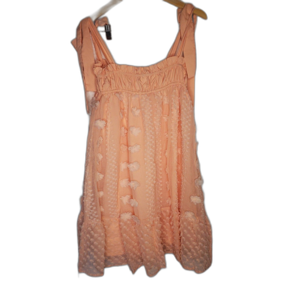 ANDTHEWHY Coral Mini Dress with 3d Floral Pattern.  Size M